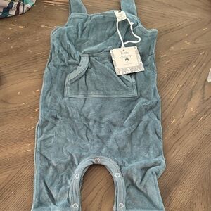 kate quinn baby Teal Terry Overalls Romper